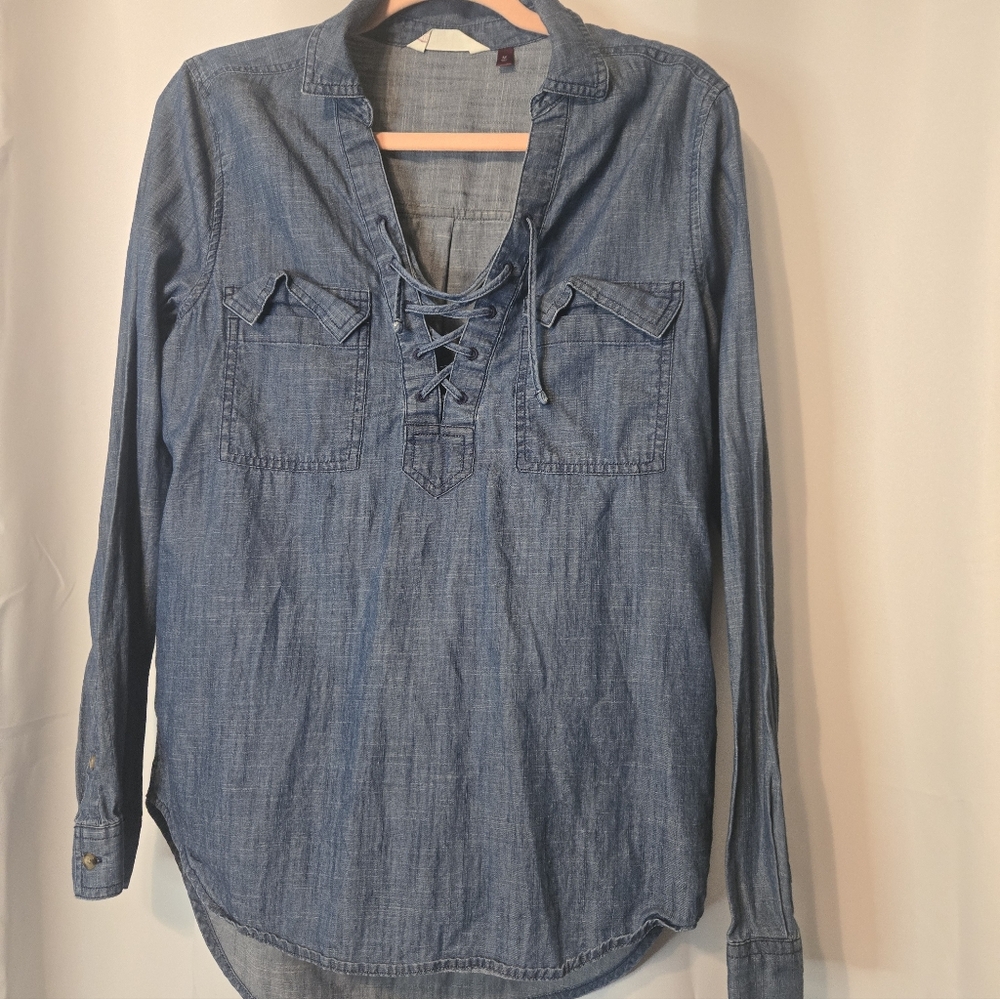 SO Blue Denim Shirt with Lace-Up Detail